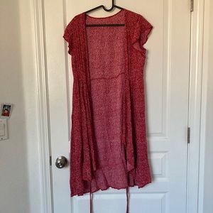 Red floral wrap dress